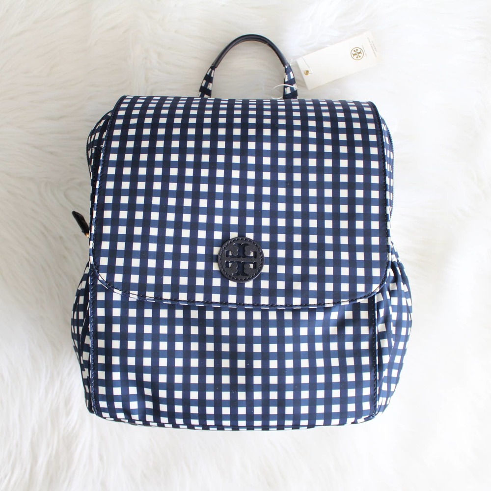 Tory Burch Gingham Plaid Nylon Backpack